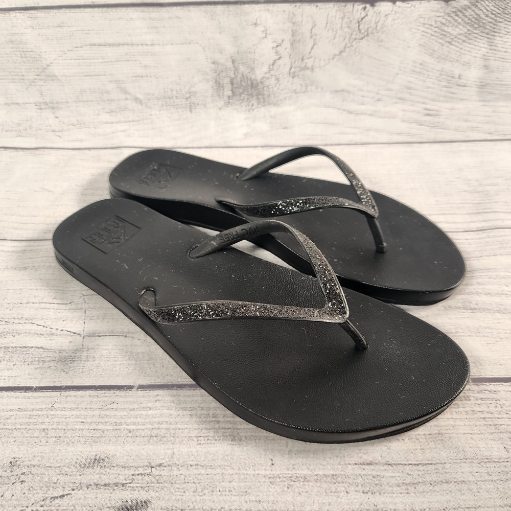 Reef Stargazer Black Glitter Flip Flop Sandals Womens Size 8-9